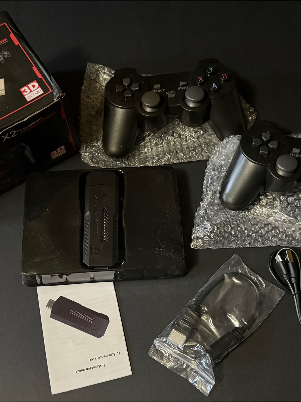 Wireless Black Game Controller Set with USB Receiver and Cables